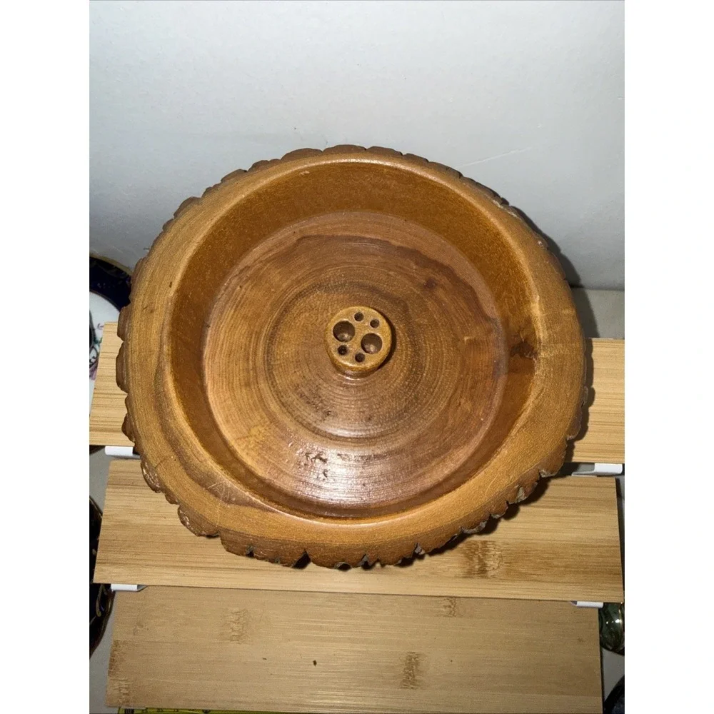 Vintage Wood Nut Cracking Bowl W Natural Tree Bark